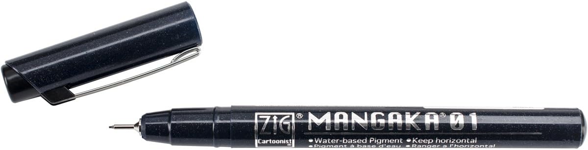 Zig 0.1mm Cartoonist Mangaka Nib Marker, Black, Pack of 12