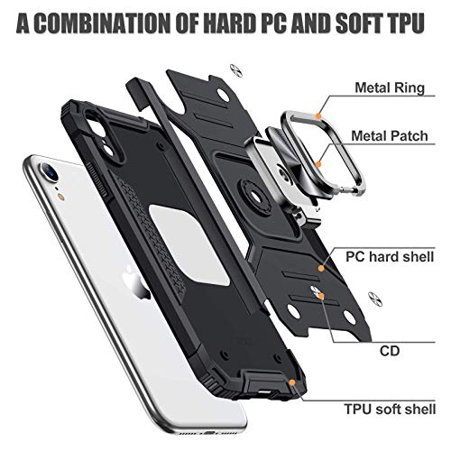 Jame Case For Iphone Xr Cases With Screen Protectors 2Pcs, Military-Grade Drop Protection, Protective Phone Cases, Shockproof Bumper Xr Case With Ring Kickstand, For Iphone Xr 6.1 Inch Black #TOP6