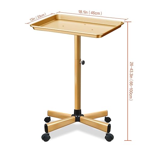 Miniatura 7 de Colden Bandeja de Salón, Carrito de Bandeja Rodante de Salón con Ruedas, Bandeja de Tatuaje Bandeja de Color Ajustable (Dorado)