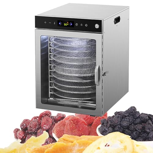 Deshidratador De Alimentos Rotatorio, Secador EléCtrico De Alimentos Con Temporizador De 24 Horas – Bandejas De Acero Inoxidable Con RotacióN AutomáTica De 360°, 30 °C - 90 °C,12Layer