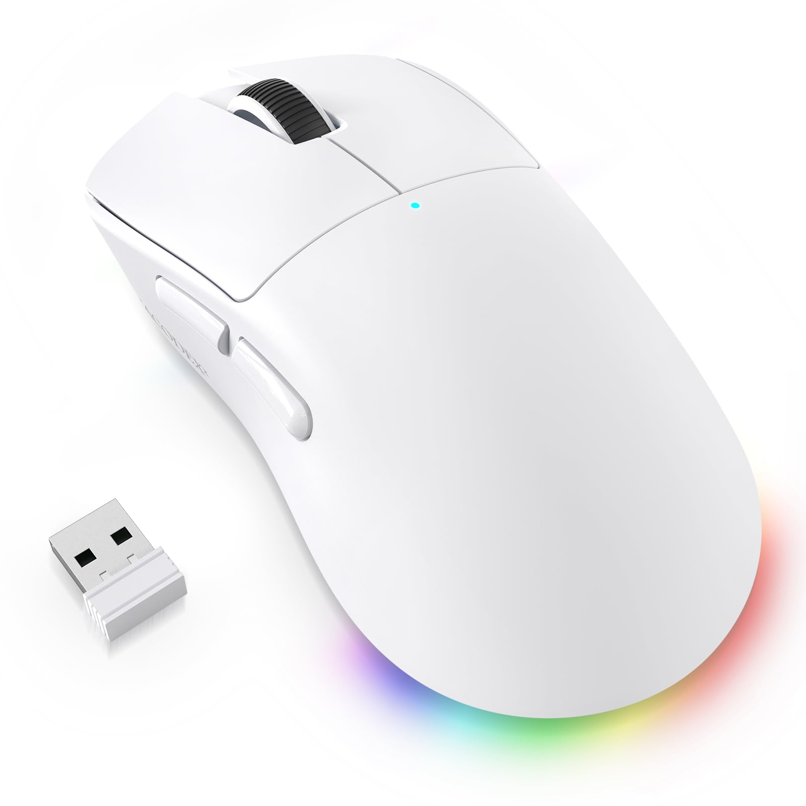 A.JAZZ NJ08 Tri-Mode Kabellose Gaming Maus, 1000Hz 70g Leicht, PC Mouse Mittel-Groß Ergonomisch, 12800 DPI 6 Stufen, Bluetooth/2.4G/USB-C, RGB Wiederaufladbar für Laptop/Mac - Weiß