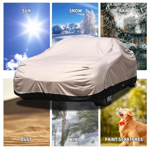 Image of Car Cover Waterproof All Weather for Coupe Sports Sedan, Outdoor Oxford Heavy Duty Car Cover with Lock, Rain Snow Sun Protection Full Exterior Car Covers Universal Fit for Coupe (173 inch-182 inch)