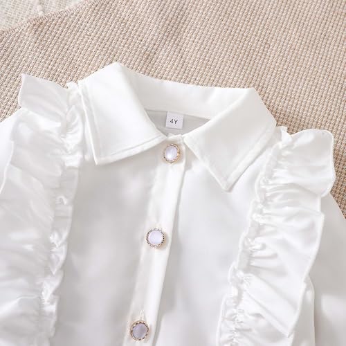 Girls Long Sleeve Lace Trim Top and Pleated Skirt Two Piece Outfit School Style Toddler Kids Clothing Set4