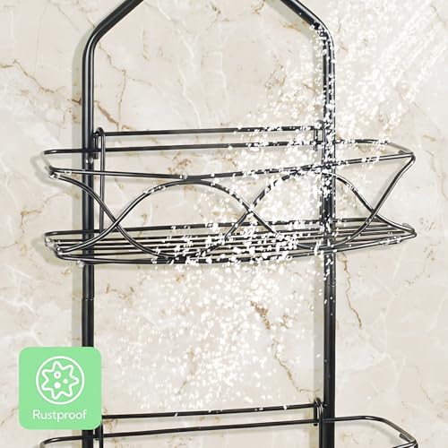 Image of MIORAH Hanging Shower Caddy for Bathroom Aluminium | Bathroom Organiser Without Drill | Bathroom Accessories Storage Organizer Black