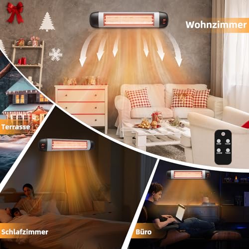 Mursche Heizstrahler Terrasse Infrarotheizung - 2500W Infrarot Strahler Outdoor mit Fernbedienung Elektrisch Wärmestrahler Wandmontage 3 Heizstufen Terrassenstrahler Aussen für Bad Balkon Garten