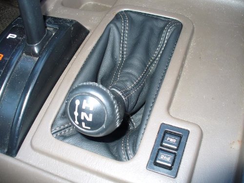 RedlineGoods Transfer case Boot Compatible with Toyota Landcruiser 1991-97. Tailor Made - not Universal. Genuine top-Grade Italian Black Suede (Alcantara) with Blue Thread