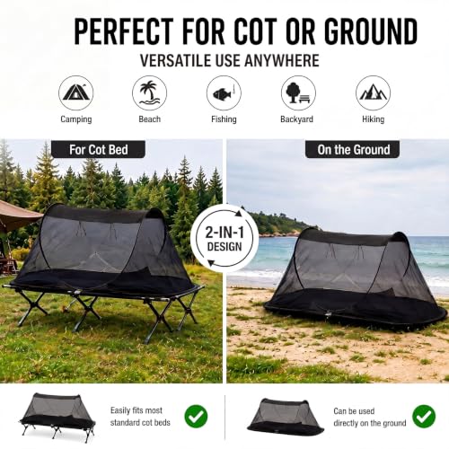 Image of Pop up Mosquito Tent for Camping, 86.6 x 41 x 35 Inch Bug Net Tent with Instant Automatic Setup, Lightweight Portable Screen Net Fits Most Camping Cot for Outdoor Hiking Travel(Black)