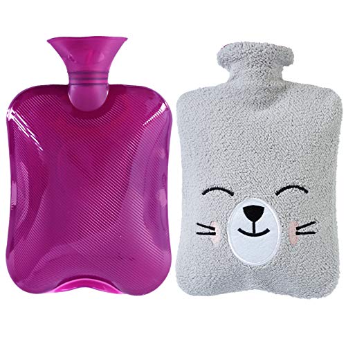 Transparent Hot Water Bottle- 2 Liter Hot Water Bag with Fleece Cover - Purple