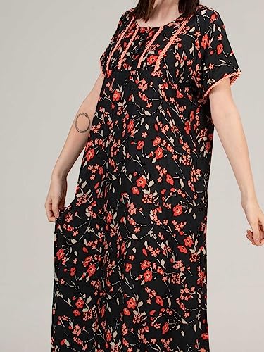 Image of Evolove Women's Cotton Long Maxi Night Gown Nighty Dress with Pocket & Stylish Button, Super Soft Comfortable (LNG-Button)