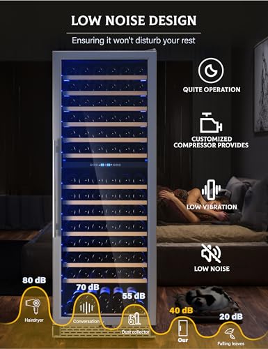 GarveeHome Wine Fridge, Compressor Wine Cooler Refrigerator, Beverage and Wine Refrigerator with Digital Touch Control, Double-Layer Glass Door, Freestanding or Built-In, 154 Bottles