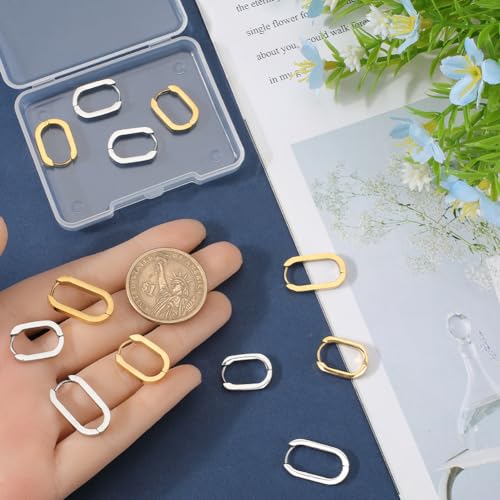SUNNYCLUE 1 Box 16PCS 8 works Hoop Earrings Leverback French Earring Hooks Gold Silver Rectangle Stainless Steel Tiny Cartilage Huggie Hoops Earring Findings for jewellery Making Supplies DIY Earrings - Image 3