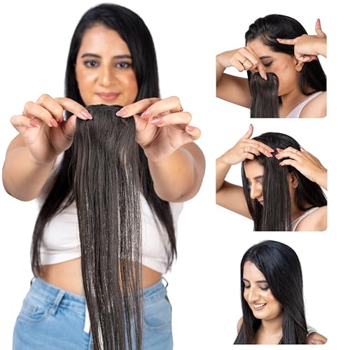 Image of Capilus Invisible Hair Patch (Natural Black, 12 Inch 1 Pack) | 100% Indian Human Hair Extensions for Women & Girls | Natural-Looking Volumizer | Undetectable, Durable & Non-Damaging Clip Mechanism