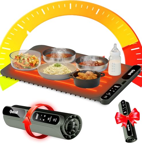 Quiveli Electric Warming Mat for Food - 24x15 Inches 330W 7 Temp Settings Powerful Food Warming Mat - Child Lock & Timer - Heat Resistant Silicone Pad Warmer Full Surface Heating - Hangable