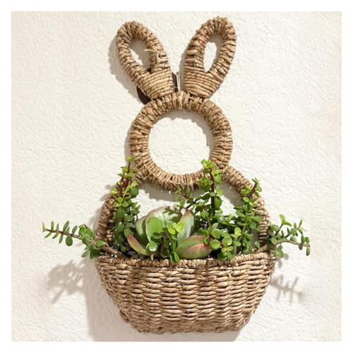 Panier de lapin à suspendre au mur - Décoration printanière - En osier - Tissé à la main - Couronne de printemps pour porte d'entrée
