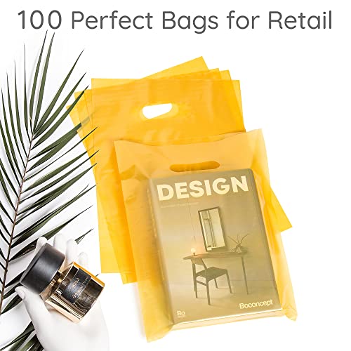 Image of Choice Marts 100 Gold Plastic Bags With Handles 9x12 Merchandise Bags