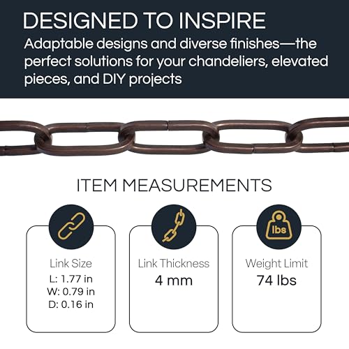 Image of RCH Hardware CH-S62-40-BLK-10 | 7 Gauge Decorative Solid Steel Fixture Chain | 10 Foot Increments