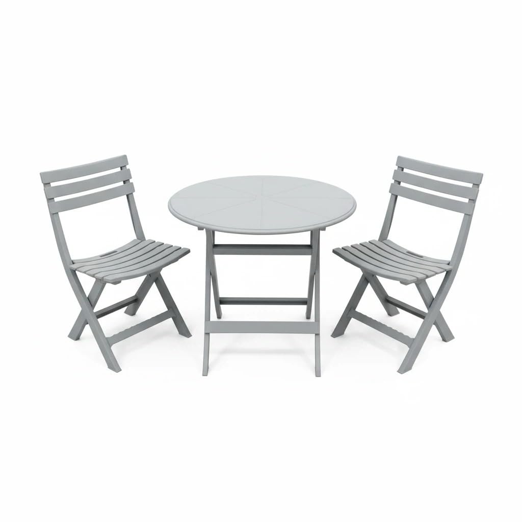 Alivio 3-Piece Folding Bistro Table and Chairs Set, Foldable Space-Saving Patio Furniture Set with Round Table and 2 Chairs, Durable Indoor Outdoor Balcony Garden Cafe Dining Set (Grey)