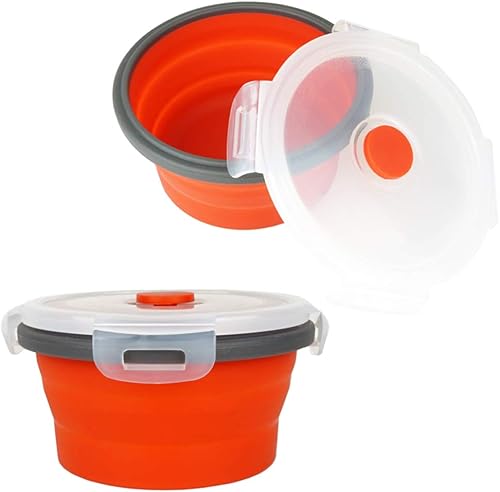 Miniatura 5 de ECOmorning Contenedor redondo plegable para almuerzo de silicona de 3 piezas, contenedor plegable para almacenamiento de alimentos con tapas