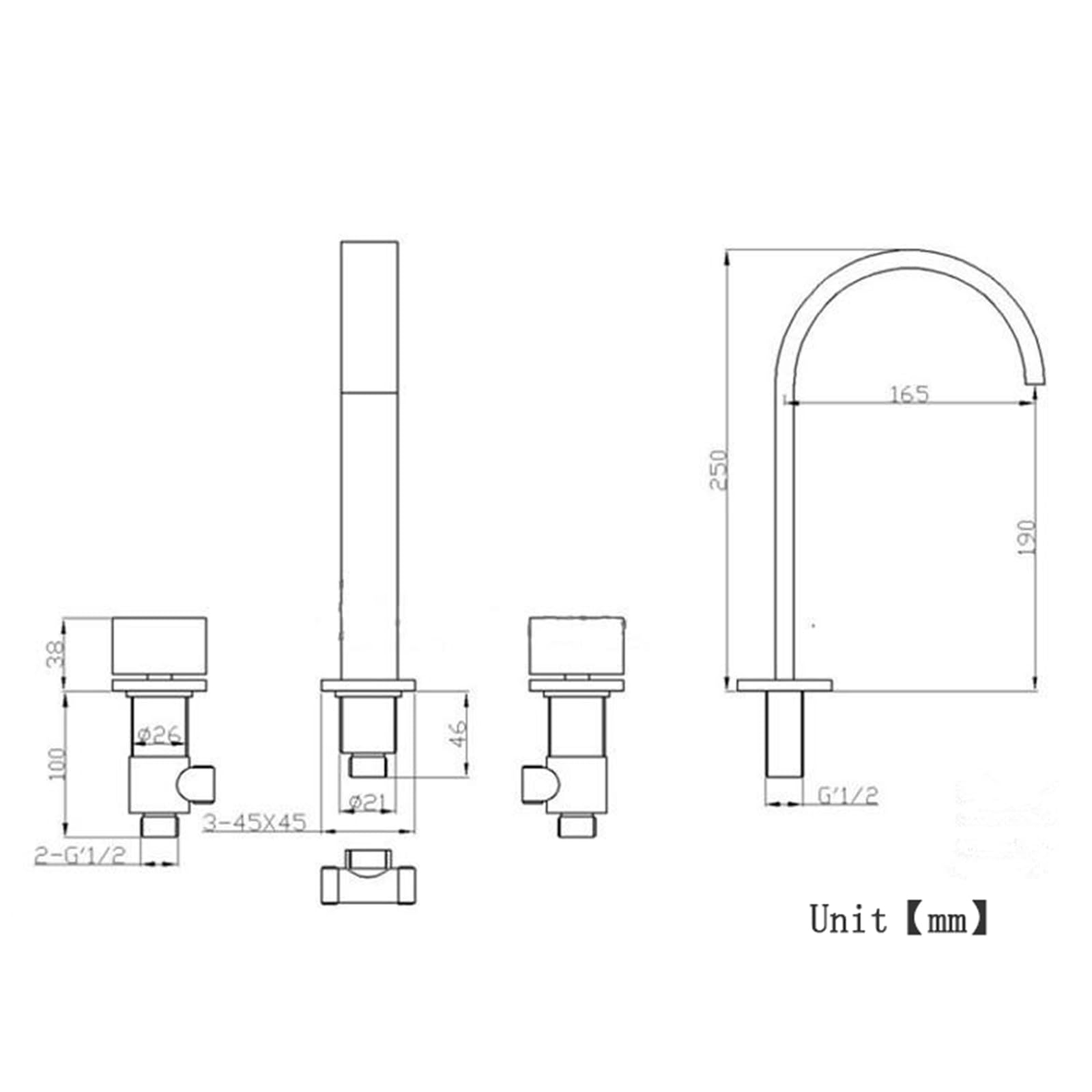 Grifo Baño Cascada Caño Plano Bimando Grifos para Lavabos de Baño Grifo Latón 3 Orificios,negro