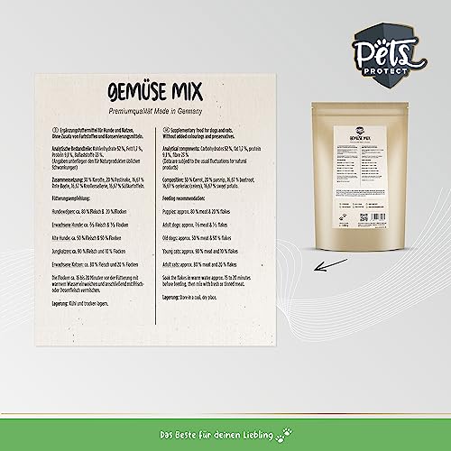 Pets Protect 5kg GEMÜSE-Mix für Hunde & Katzen | 100% natürliche Gemüse-Flocken aus Deutscher Herstellung | Barf-Zusatz Hund | Getreidefrei | Ohne künstliche Zusätze | Für Allergiker