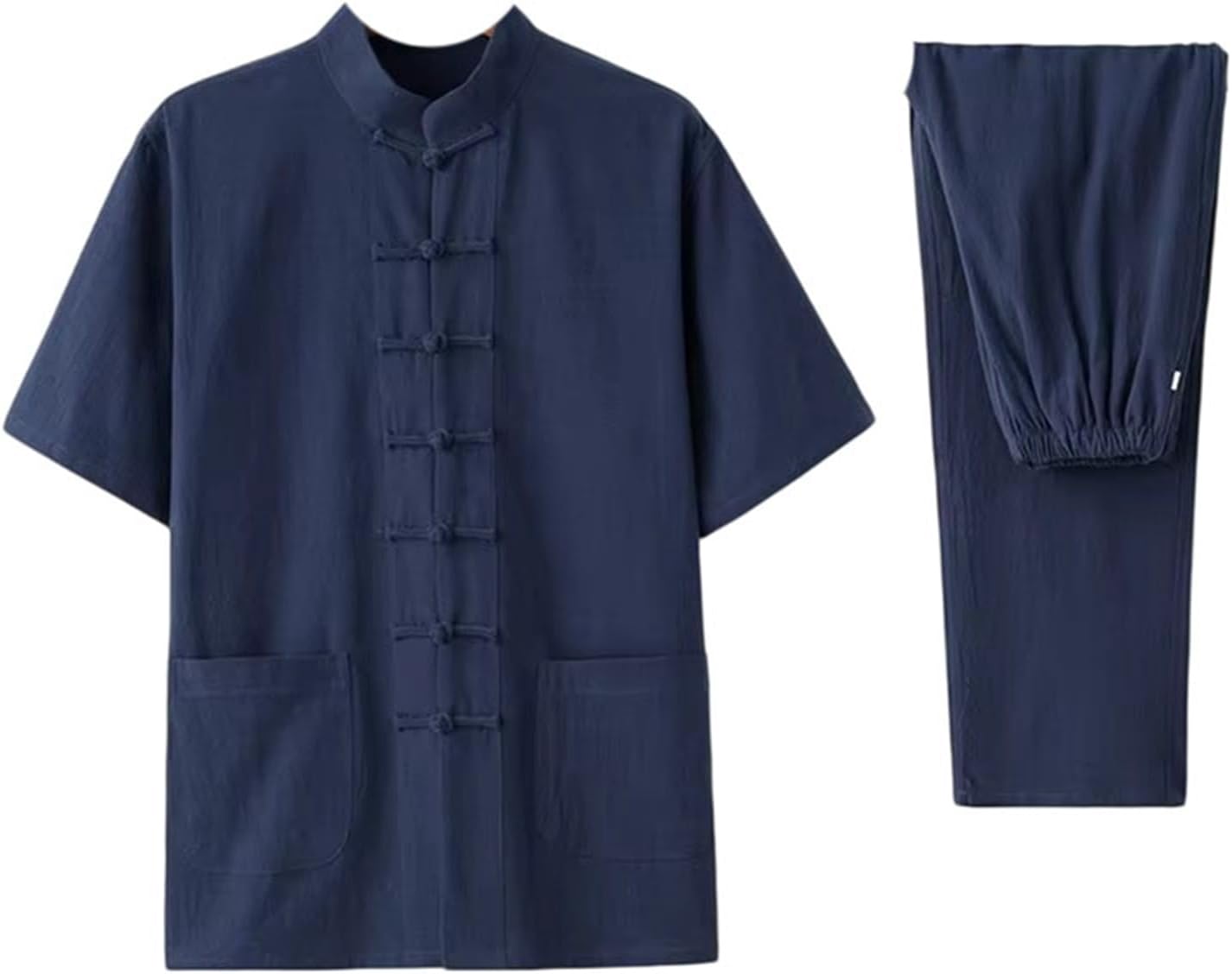 Traditional Chinese Style Retro Tang Suit Plus Size Short Sleeve Trousers Set Casual Cotton Linen Homewear