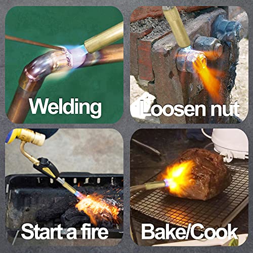 Turbo Torch Tips with Gas Self-Igniter Adjustable Flame Knob Brass Tip 360° Swivel Tips CGA600 Interface Compatible with Propane MAP MAP Gas for Soldering Brazing Plumbing Welding. - Thumbnail 6