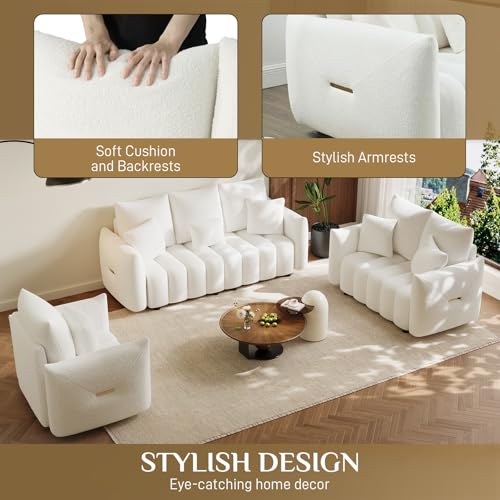 Image of OUYESSIR 2 Pieces Boucle Sofa for Living Room, Modern Deep Seat Sofa Chair & 3-Seater Couch, Oversized Cloud Sofa Couch Set, Comfy Upholstered Teddy Living Room Furniture, Beige White