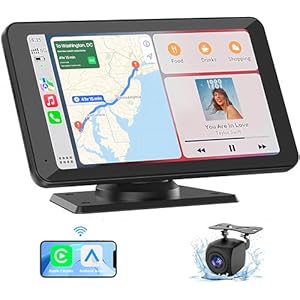 Portable Apple Carplay/Android Auto Screen for Car, 7 Inch HD Touch Screen Wireless Car Play with Backup Camera, Voice Control, BT, FM, Mirror Link for All Vehicle
