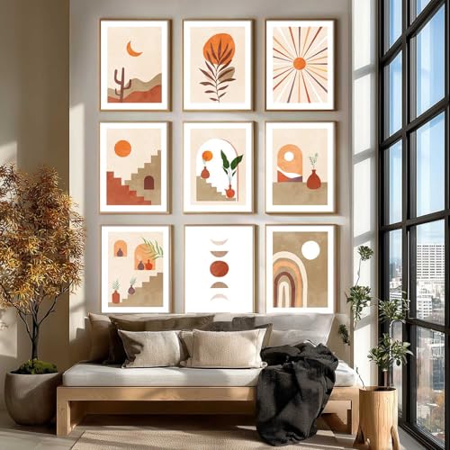 Image of kotart Aesthetic Abstract Art Home Decoration | Boho Floral Paintings With Frame For Living Room Bed Room Hotel Wall Decor Digital Reprint Set of 9 (10X13 inch)