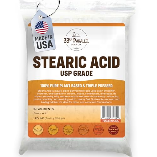 Stearic Acid USP Grade (1 Lbs / 16oz) White Flakes Triple Pressed NF/USP | 100% Plant-Based Natural Emulsifier Solidifier & Thickener for Creams Lotions Soaps & Candle Making | 1 Pound