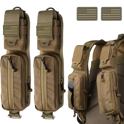WYNEX Molle Accessories Pouch of Double Zipper Pocket Version, Backpack Strap Pouch Shoulder Strap Molle Attachment Tactical Accessories Bag Shoulder Starps Zipper Pocket Additional Phone Holder
