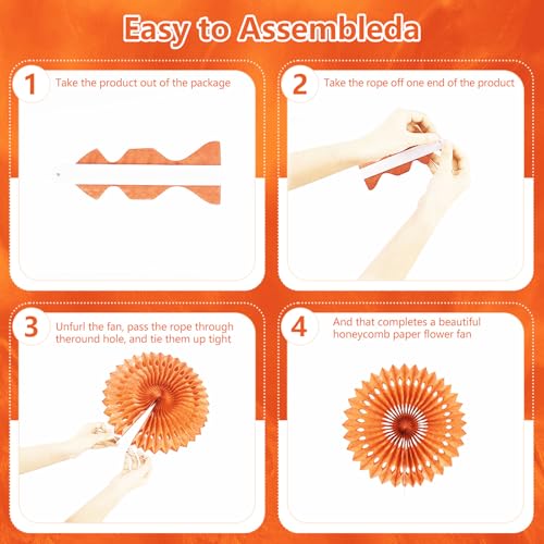Image of 20 Pcs Orange Hanging Paper Fan, Hanging Honeycomb Round Paper Fans for Weddings, Birthdays, Christmas, Baby Showers, Classroom, Events Ceiling Party Supplies Decorations