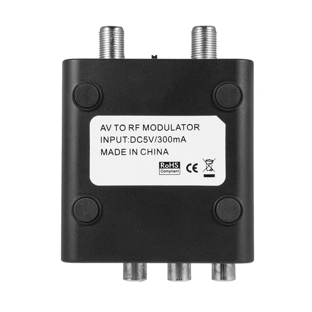 Grimmstr RF Modulator AV to RF Converter M61A AV to RF CH3/CH4 Channels Video Input Adapter for VHF Demodulator Converter, Fine Workmanship, Black