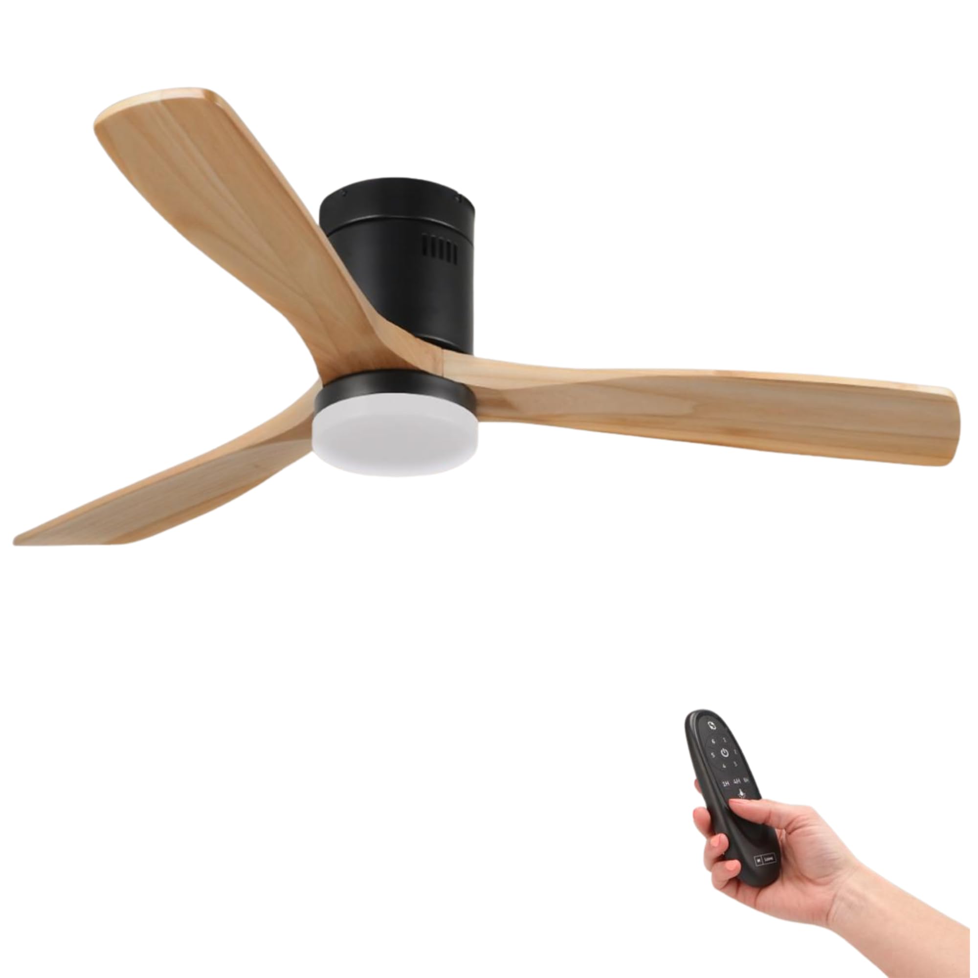Ceiling Fan with Black Light 18W DC Motor Power 40W Natural Wood Blades/Silent with Remote Control Light cct 132cm (Black)