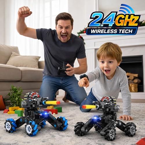Image of RC Tank that Shoots, Gesture Sensing RC Tank for Boys 8-12 | Hand Gesture & Remote Drift Remote Control Trucks, 2.4GHz Battle Soft Bullets, Spray, Music, LED Lights, Kids Gift