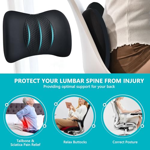 Image of FLORICH Lumbar Support with Car headrest Back Pillow for Chair Headrest Pillow with Gel Memory Foam Massage Point Memory Foam Back Pillow for Office Chair(Black)