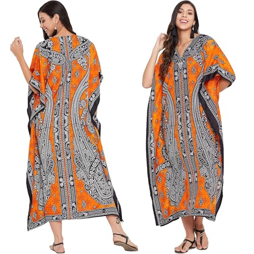 Image of Oussum Women Plus Size Kaftan Kimono Loose Maxi summer dresses for women Beach 3 /4 Sleeve Casual lounge dress Boho