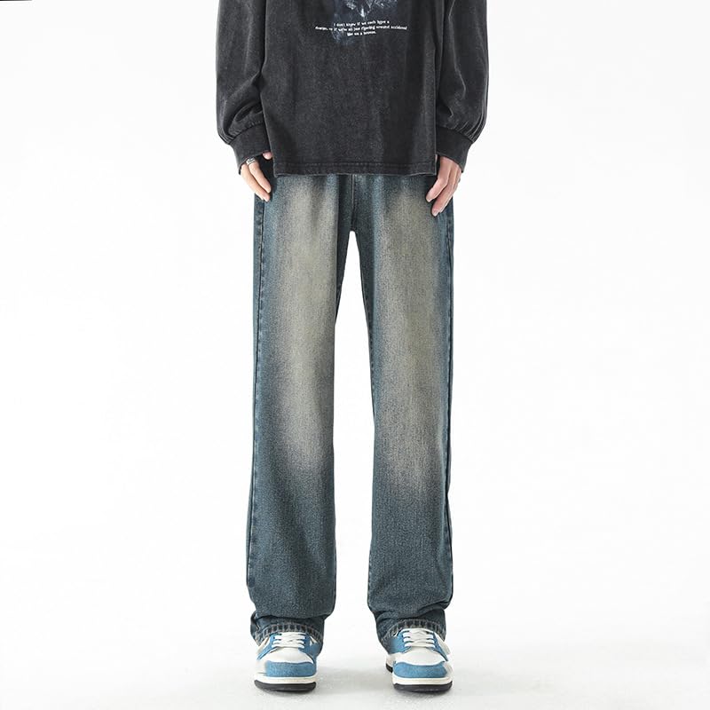 Men's Black Jeans Drawstring Waist Loose Fit Straight Leg Denim Pants3