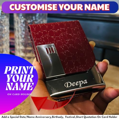 Image of FELSTAR Customized /Personalized Card Holder with Name Engraved, Leather Professional Business Visiting Card Holder /Credit Card Holders Men, Women Day Gift, Corporate Gift for Employees (Maroon)