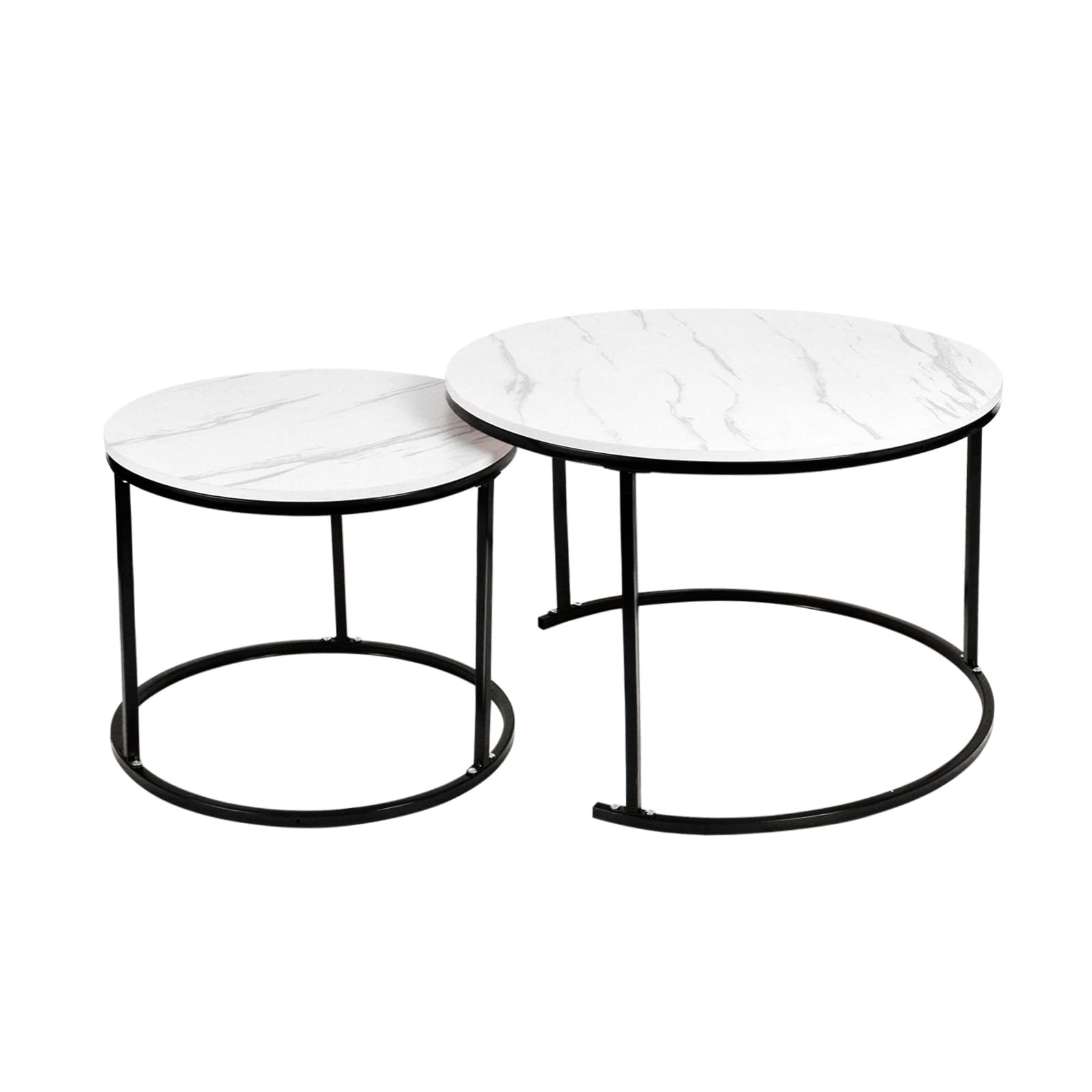 Table Basse Aspect marbre - Table d'appoint pour Salon - Diamètre 40 + 60 cm - Grande Ronde - MDF - pour Salon, Chambre à Coucher, Balcon-B (60 * 60 * 45 et 40 * 40 * 38) Marbre Blanc