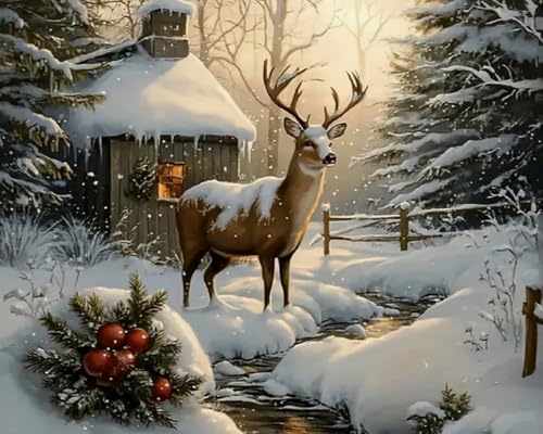 Kit diamond painting complet scène enneigée faon idée cadeau DIY