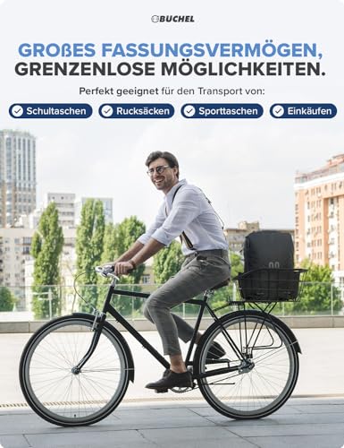 Büchel Fahrradkorb Jumbo hinten aus hochwertigem Aluminium mit verstärkten Kanten I Fahrrad Korb für hinten inkl. Befestigungsmaterial | Fahrradkorb hinten groß I Schultaschen Korb