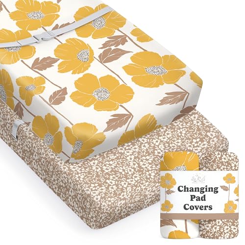 Image of Baby Changing Pad Cover 2-Pack for Girls (Poppy Fields) - Premium Fitted Sheets Baby Diaper Changing Table Cover - Buttery Soft Cotton Blend