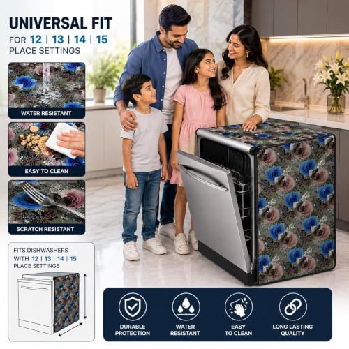 Image of Dishwasher Cover for 12 to 15 Place Setting | Water-Resistant Dustproof Zip Cover | Universal Fit Compatible with Bosch, LG, IFB, Hafele, Faber & More | 63 x 63 x 88 cm | Design 6