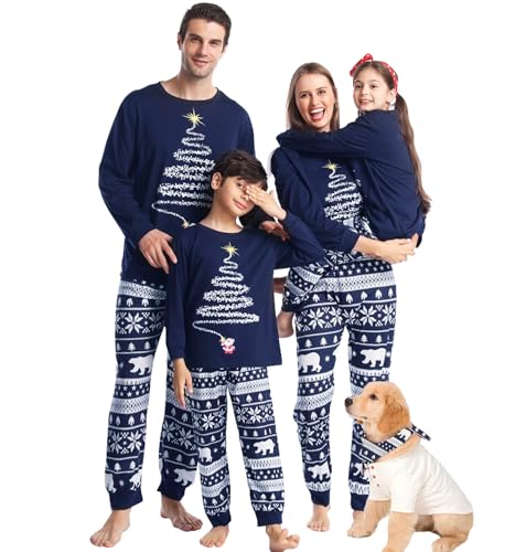 ENJOYNIGHT Matching Family Christmas Pajamas Set Soft Long Sleeve Xmas Sleepwear Print Pjs Matching Sets