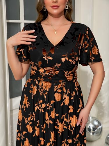 Image of Simplee Women's V Neck Velvet Maxi Dress Short Sleeve Empire Waist Long Formal Dress for Wedding Guest
