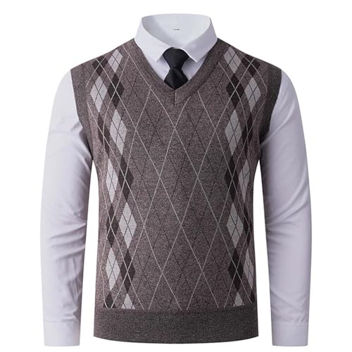 Men's Argyle Vintage Sweater Vest, Classic V-Neck Sleeveless Slim Fit Knit Pullover Lightweight Warm Fashion Tank Tops2