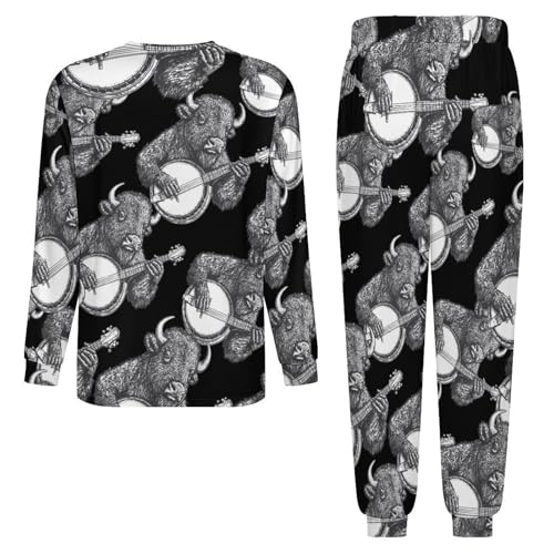 Banjo Bison Men's Pajamas Set Crew Neck Sleepwear Sets Top And Bottom Pjs Set Long Sleeve Loungewear4