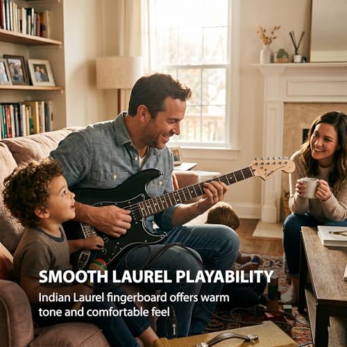 Image of Fender Squier Sonic Stratocaster HT H - Black Bundle with Mustang Micro Headphone Amp, Cable, Tuner, Strap, Picks, and Austin Bazaar Instructional DVD
