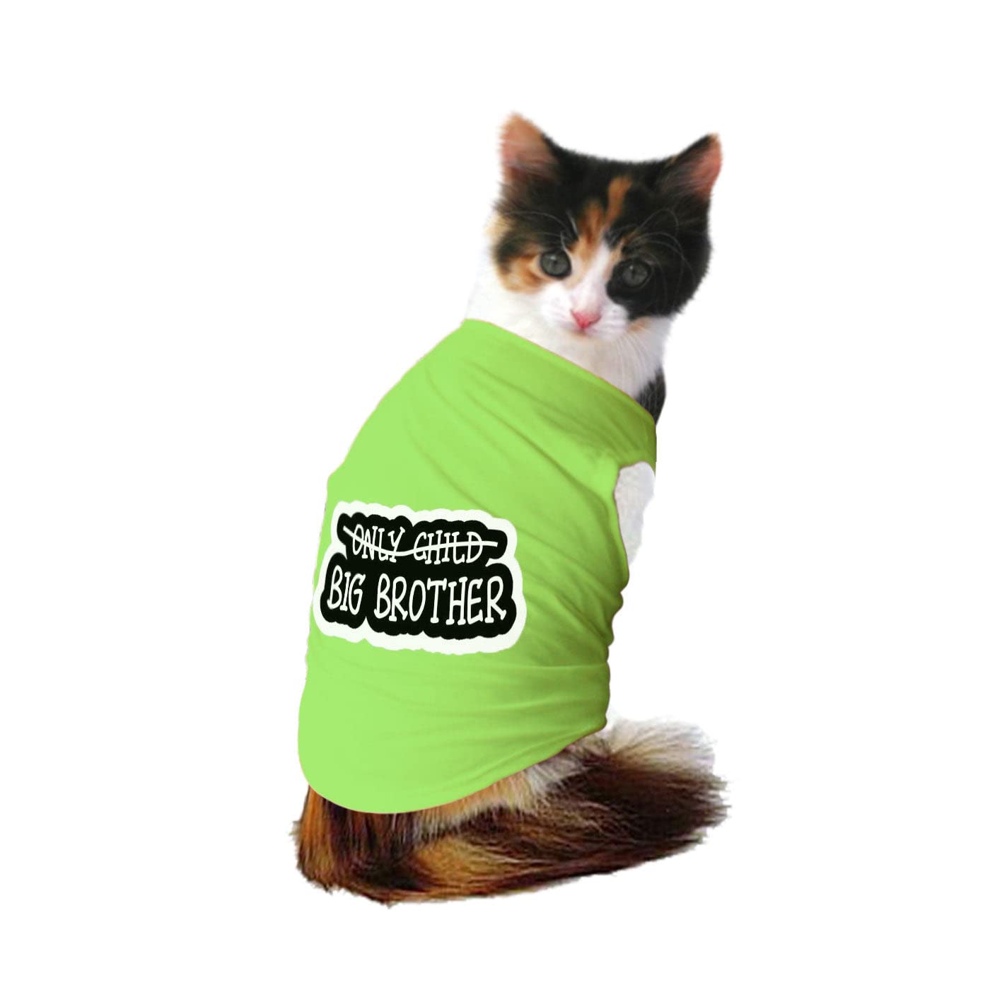 Ruse Pet Big Brother Printed Cat Round Neck Sleeveless Vest Tank T-Shirt/Tees Apparel/Clothes/Tees Gift for Cats(Lime Green/M)